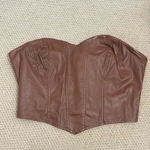 Brown Leather Strapless Top